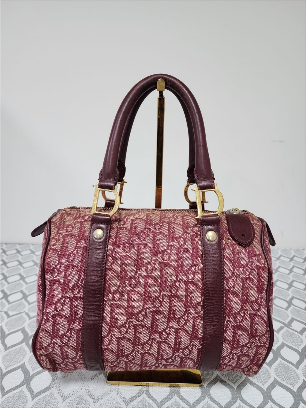 CHRISTIAN DIOR Vintage Monogram Boston Bag Red